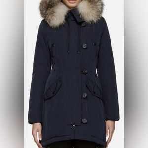 MONCLER Women’s ‘Arriette’ Genuine Fox Fur Hooded Down Parka Coat Navy